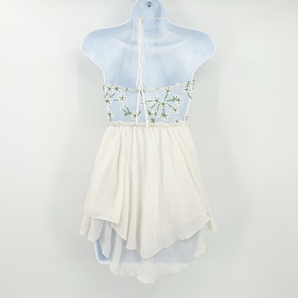 Lucy In The Sky Womens Fairy Coquette Embroidered Floral Halter Romper Size XS - Picture 9 of 9